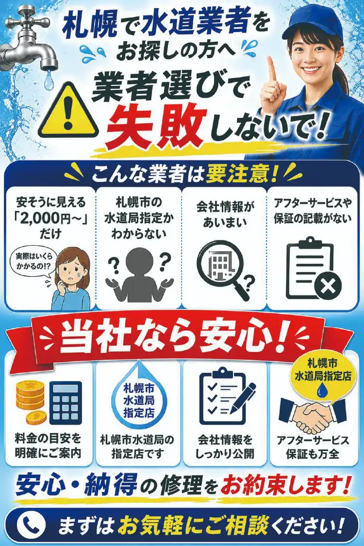 札幌で水道業者をお探しの方へ業者選びで失敗しないで！当社なら安心・納得の修理をお約束します！
