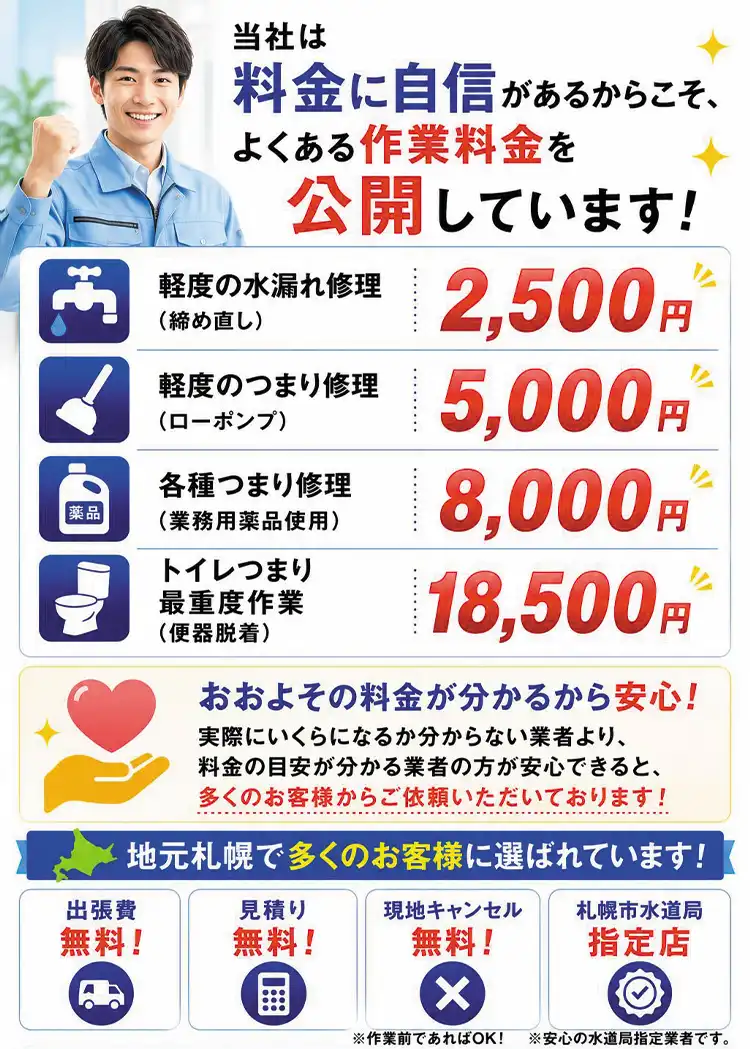 当社は料金に自信があるからこそ、よくある作業料金を公開しています！