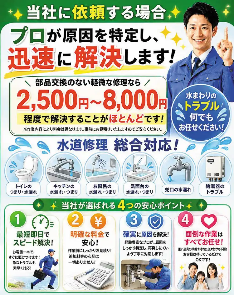 プロが原因を特定し、迅速に解決します！