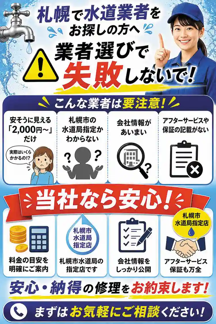 札幌で水道業者をお探しの方へ業者選びで失敗しないで！当社なら安心・納得の修理をお約束します！