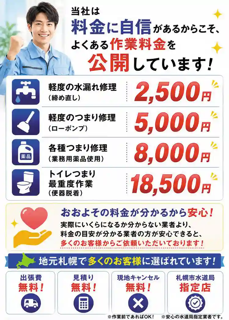 当社は料金に自信があるからこそ、よくある作業料金を公開しています！